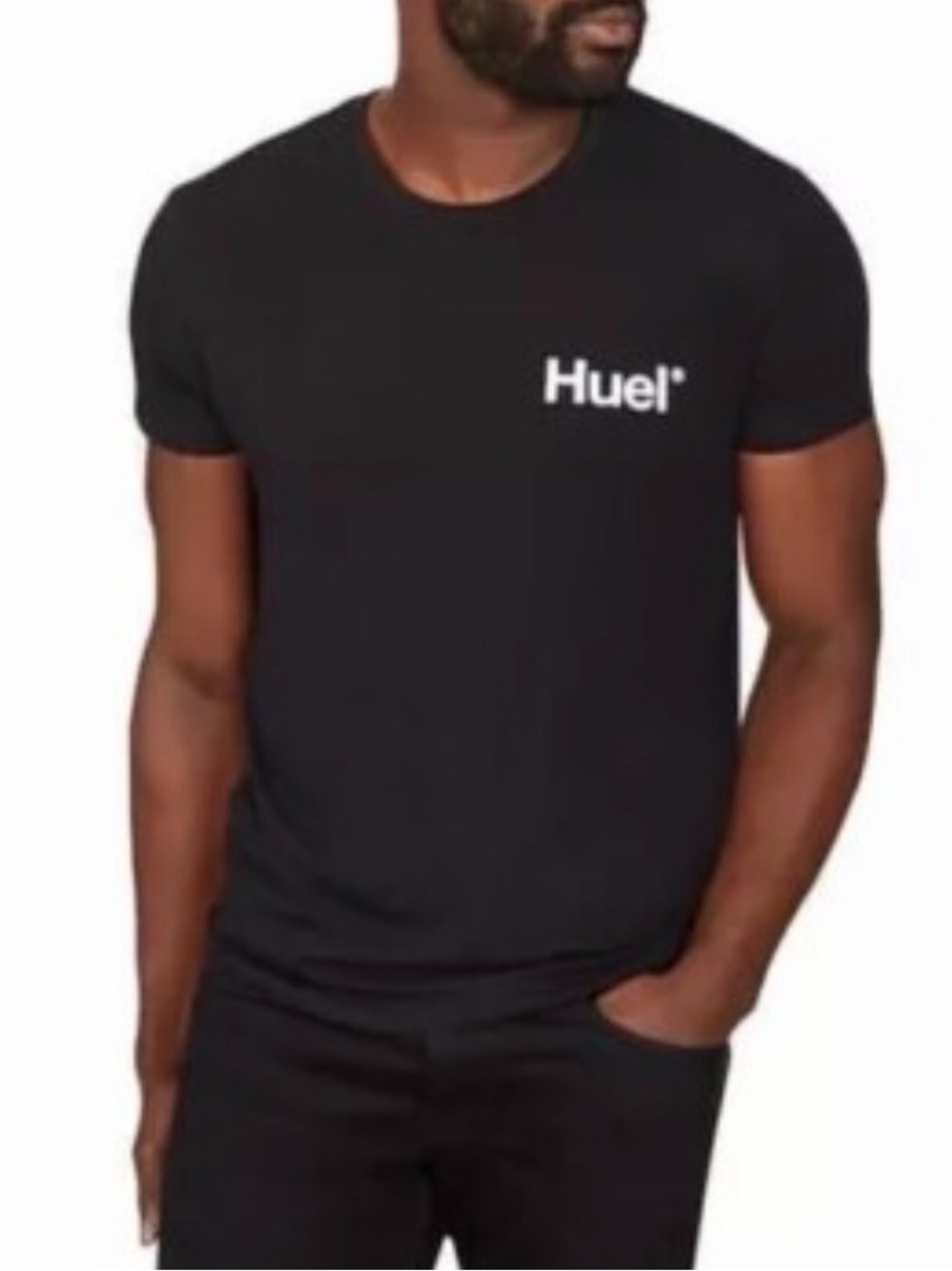 Huel T-Shirt Mens Black Short Sleeve Pullover Stretch Crew Neck Logo